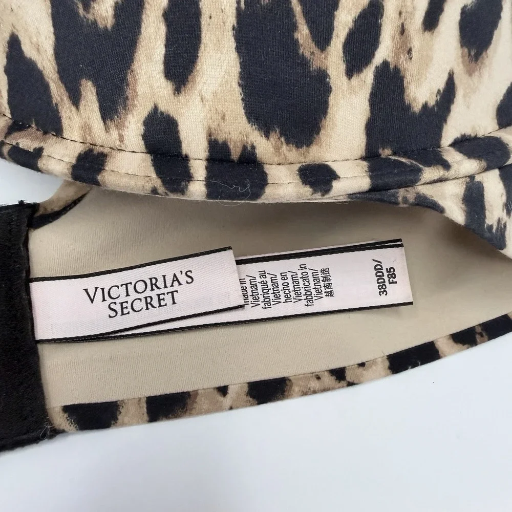 VICTORIA'S SECRET 38DDD Love Cloud Push-Up Bra Plunge Smooth Leopard Beige Black